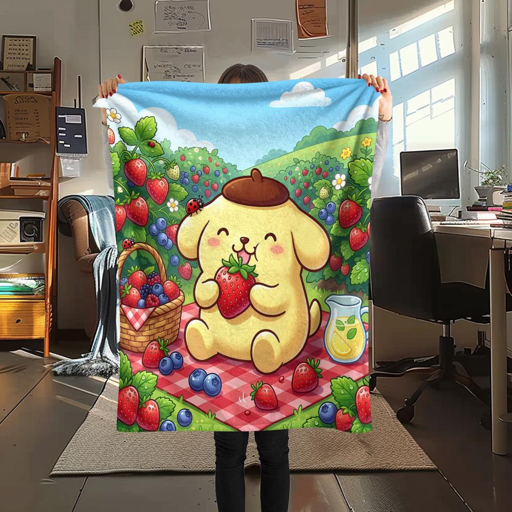 1PC Pompompurin Print Flannel Blanket, High quality All Seasons, Home Decor, Warmth and Comfort, Perfect for Christmas Gifts