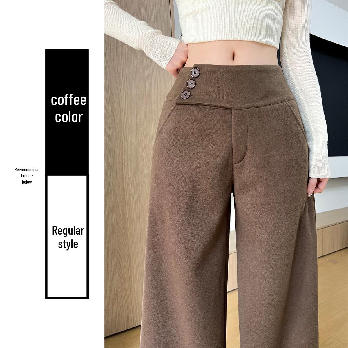 Women s Winter 2025 Deep Gray Wool Blend Wide-Leg Suit Pants - Loose & Flattering Design S