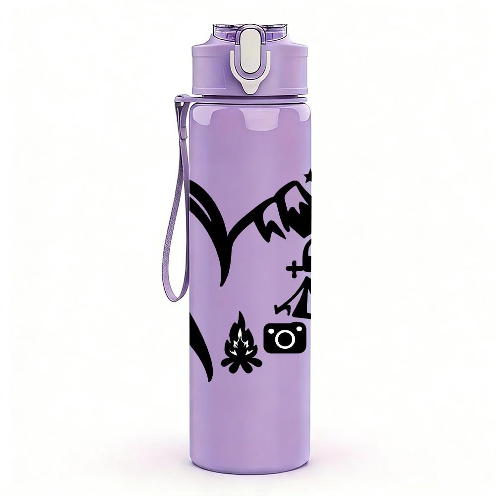 1PC Heart Motorcycle Line Drawing 750ml Color Plastic Sports Water Bottle Leakproof Flip Straw Lid Suitable for Sports Office Home Use