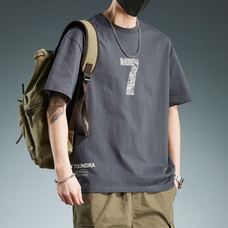 

Men s Solid Color Minimalist Pure Cotton Logo Style Versatile T-shirt 3XL