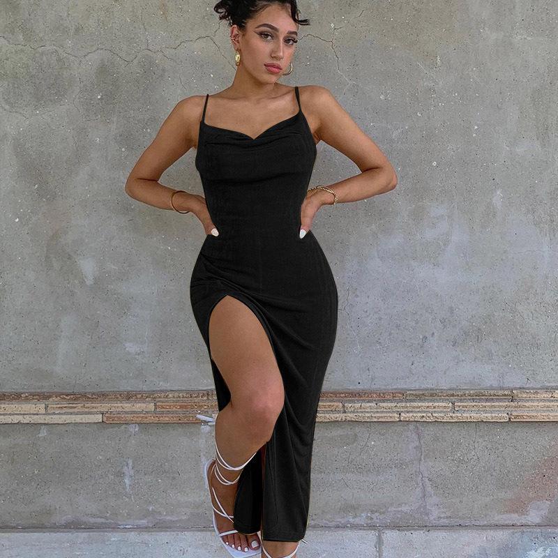 Women's Fashion Summer Spring Solid Color Print Sleeveless V-Neck High Waist Casual Dresses