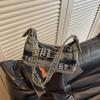 Y2K Washed Denim Shoulder Bag with Buckle Detail Zipper Closure Casual Underarm Purse for Daily Use