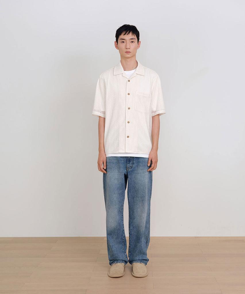 SIECLE Open Collar Crochet Half Shirt (Ivory)
