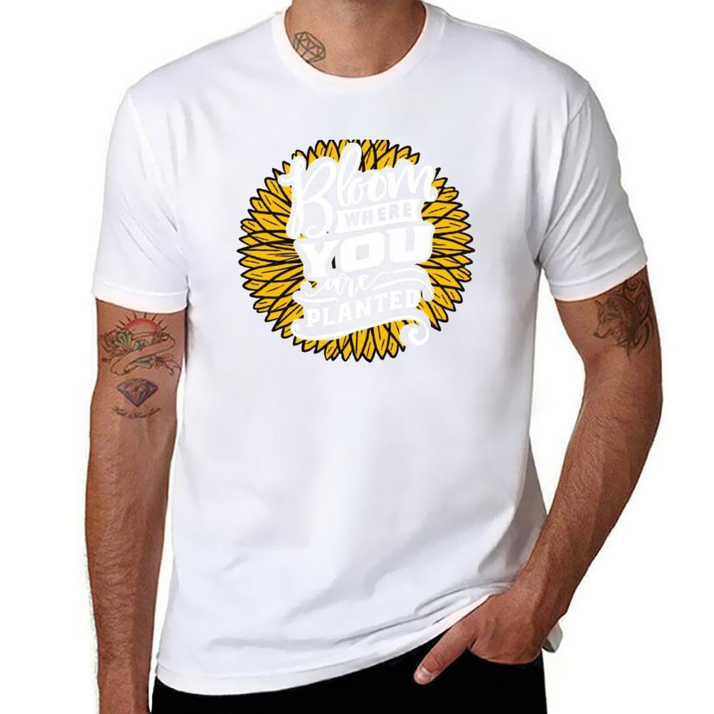 Bloom where you are planted  Sunflower  NextRetroStop TShirt Basic Tee Shirt for Everyday Outfit