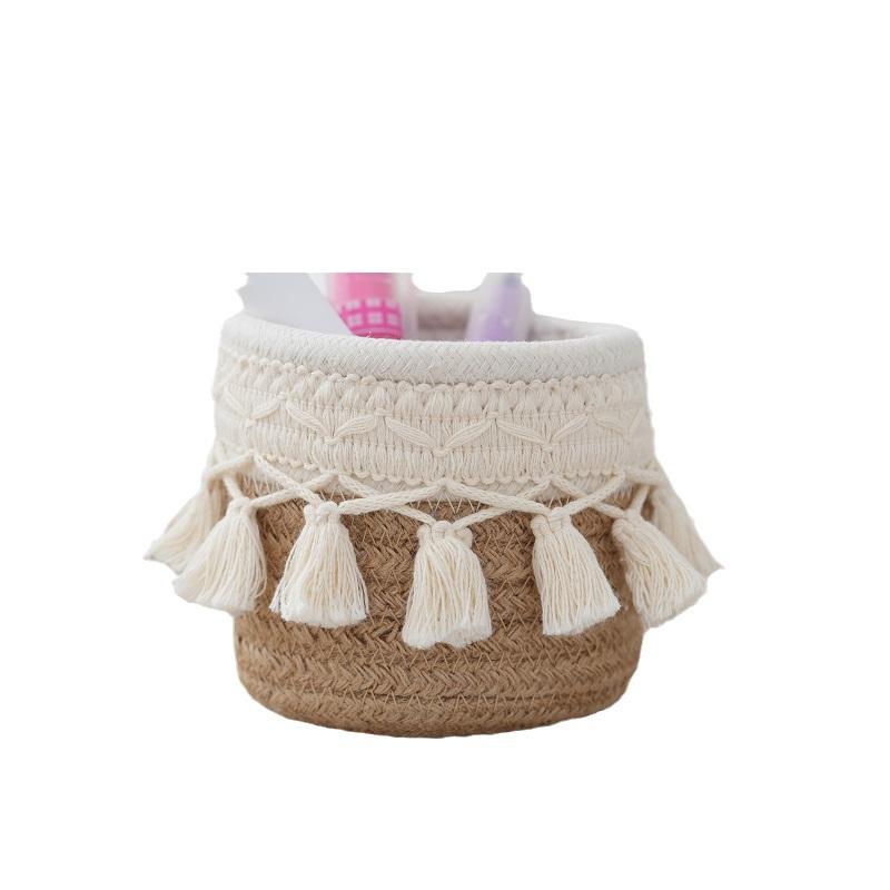 Nordic Minimalist Tassel Cotton Rope Storage Basket, Indoor Creative Small Pen Holder