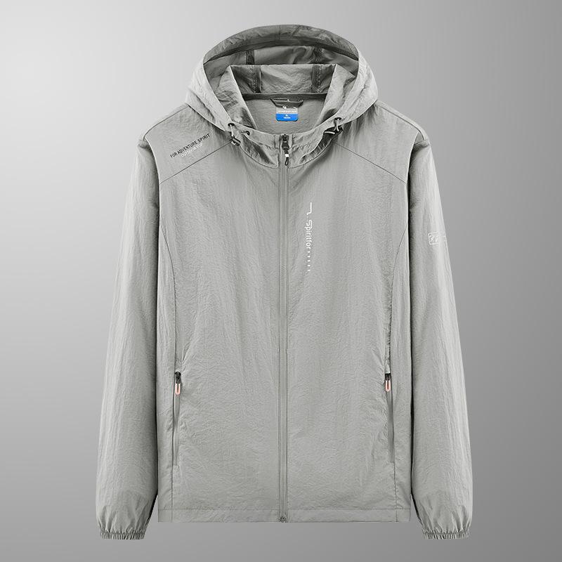 

Men s Lightweight Hooded Windbreaker - Quick Dry Outdoor Jacket with Zipper Pockets for Hiking and Daily Wear M сірий