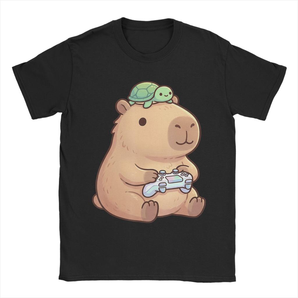 Capybara Gaming Video Game Colorful Capybara Gamer T Shirt Summer  Trending T Shirts Men Pure Cotton O Neck Plus Size Tees