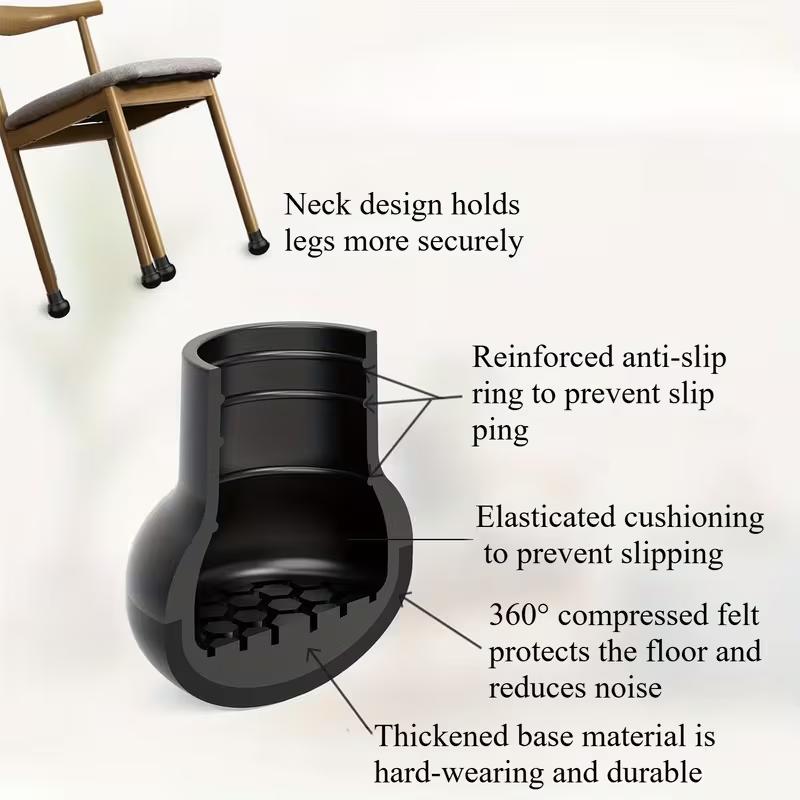 4pcs New Black Silicone Chair Leg Floor Protector with Wrapped Felt Bar Stool Chair Leg Furniture Leg Feet Protection Cover