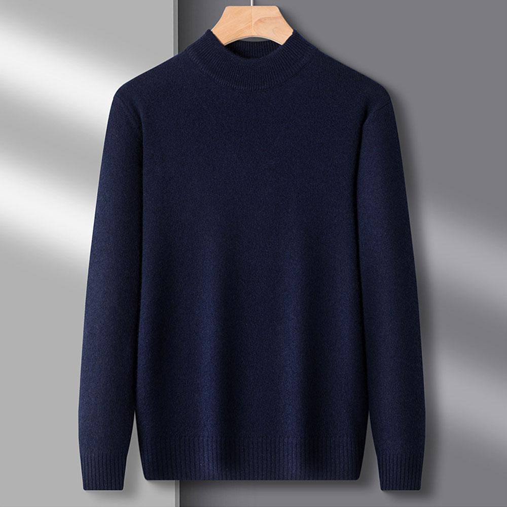 Men's Oversized High Quality Half High Collar Long Sleeve Knit Sweat Knitwear Tops Winter Clothes Unershirt For Men
