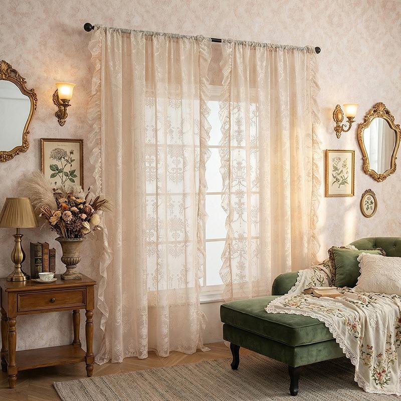 French Non-Punching Gauze Curtain Finished Product Is Opaque To Light, Living Room Bedroom Door Curtain, Curtain Bay Window Atmosphere