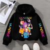 Stylish Kids Hoodie Pullover, Color Cartoon Girls With Blue Cat Art Graphic Sweatshirt, Autumn Winter Casual Long Sleeve Top For Kids Activities