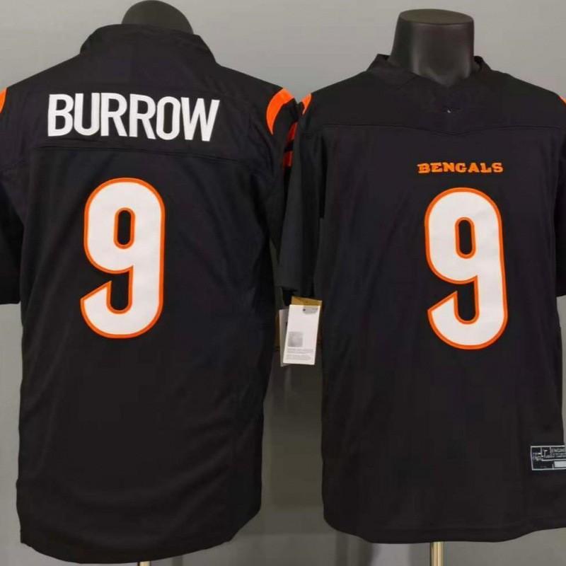 Mens Cincinnati Bengals Joe Burrow 9 NFL Style Rugby Jersey Black Embroidered Regular Fit