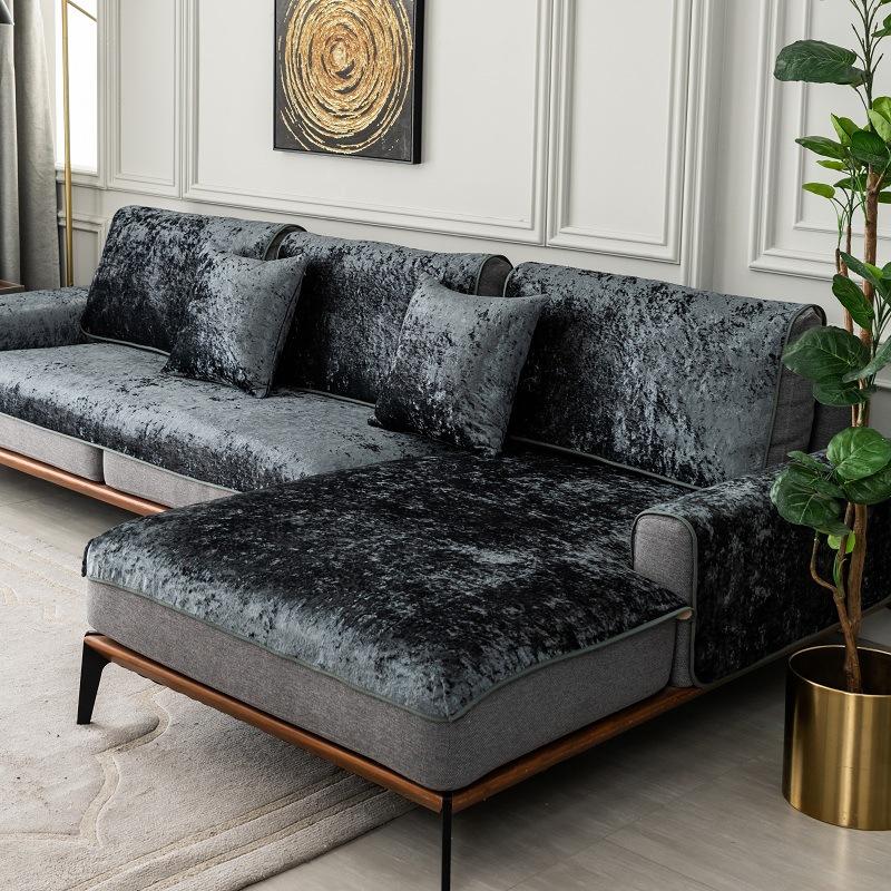 Modern Sofa Cushion Solid Color Sofa Covers for Living Room Suede Fabric Couch Cover Thicken Plush Soft and Anti-slip Sofa Cover