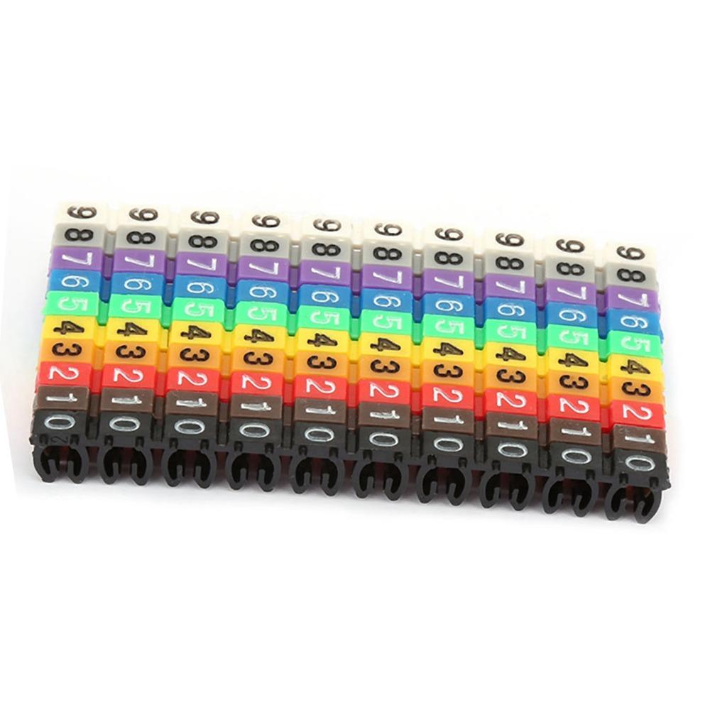 

100PCS 2.5mm² Size Digital Number Tube Plastic Materia Colorful Wire Number Label Snap-fit design Cable Marker Electrical Wiring