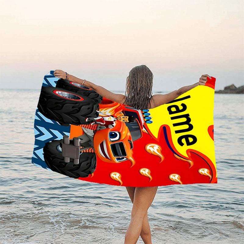 1pc Blaze and the Monster Machines2 Beach Towel with Custom Name, Beach/Swimming/Bath/Picnic/Camping Towel, Suitable for Seaside Beaches
