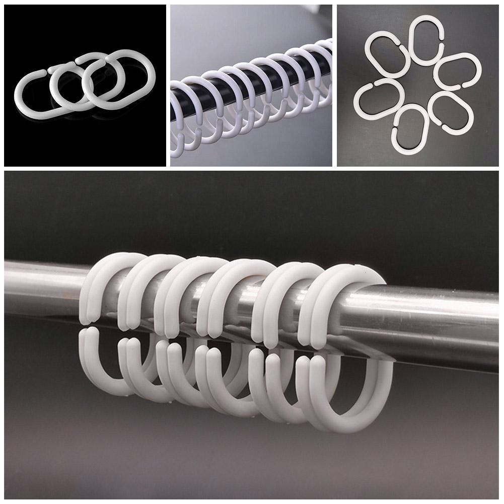 Bathroom Hooks Shower Rings Strong Pole White 12pcs Accessories C-Shaped Curtain Guide Privacy Rail Replacement
