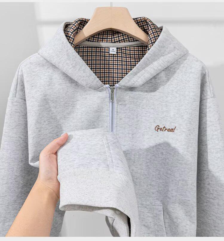 Herren Übergröße Kapuzen-Strickjacke mit Doppelreißverschluss