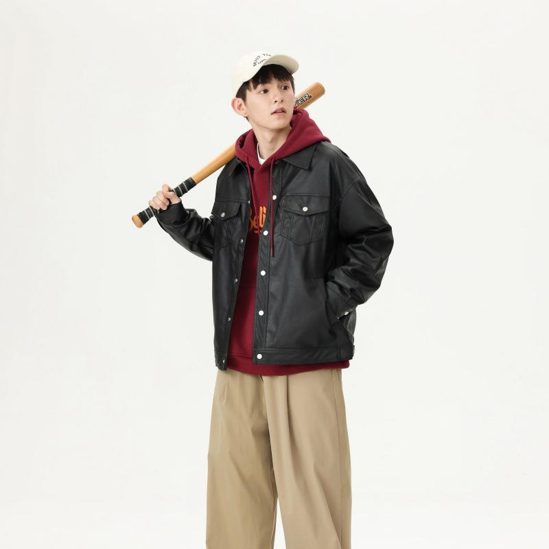 Мужская тяжелая ретро кожаная мотоциклетная куртка - универсальный, модный дизайн с лацканами для пар XL чёрный