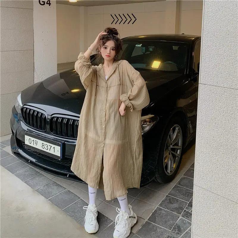 Long Jackets Women Summer Sun-proof Outerwear Loose All-match Hooded Simple Leisure Daily Comfortable Ulzzang Design Chic