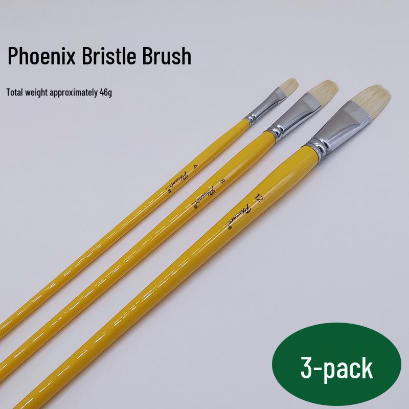 12-Piece Paintbrush Set: Nylon, Wolf Hair, and Hog Bristle Brushes for Watercolor, Gouache, Acrylic, and Oil Painting Phoenix Hog Bristle Brush Set Yellow (3 pcs)