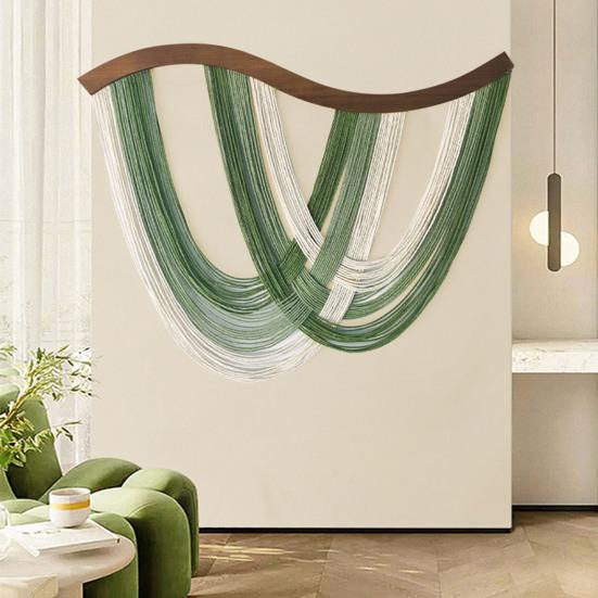 Handmade Bohemian Hanging Tapestry Gradient Green To White Cotton Woven Tassel Tapestry Living Room Bedroom Wall Art Decoration