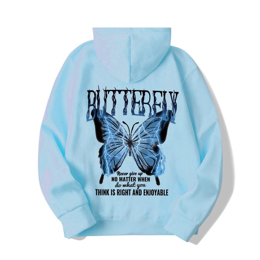 2025 European and American new letter fashion multi-color butterfly casual hooded fleece sweater