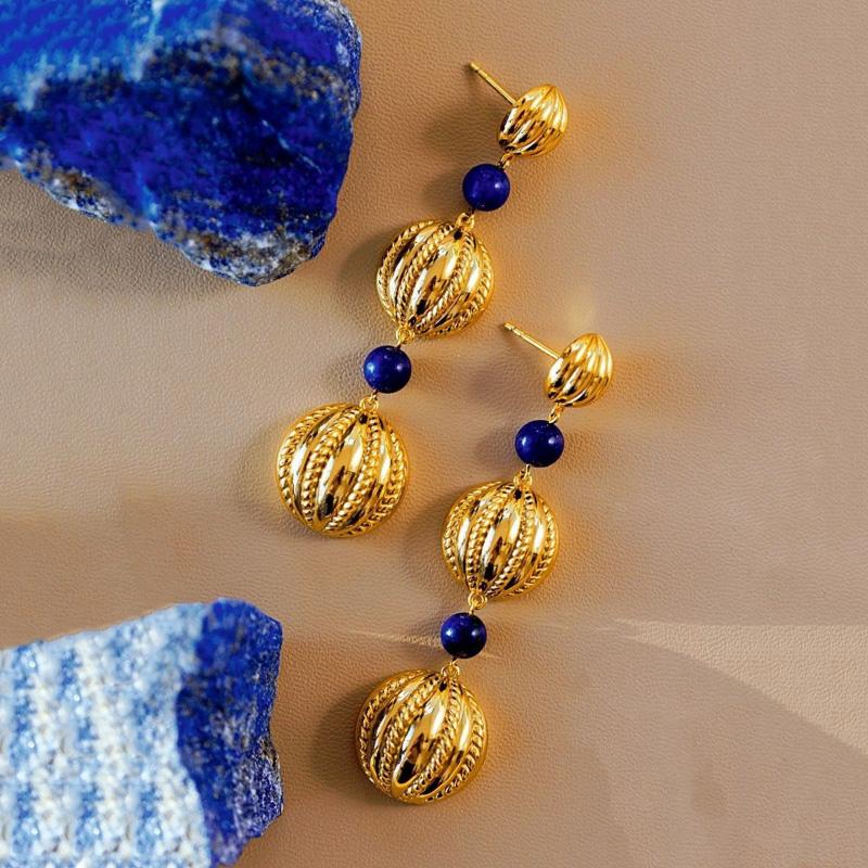 

Высококачественные длинные серьги, круглые, старинные, золотые, ремесленные, ретро, серьги из лазурита для женщин, модные, преувеличенные, свадебные украшения