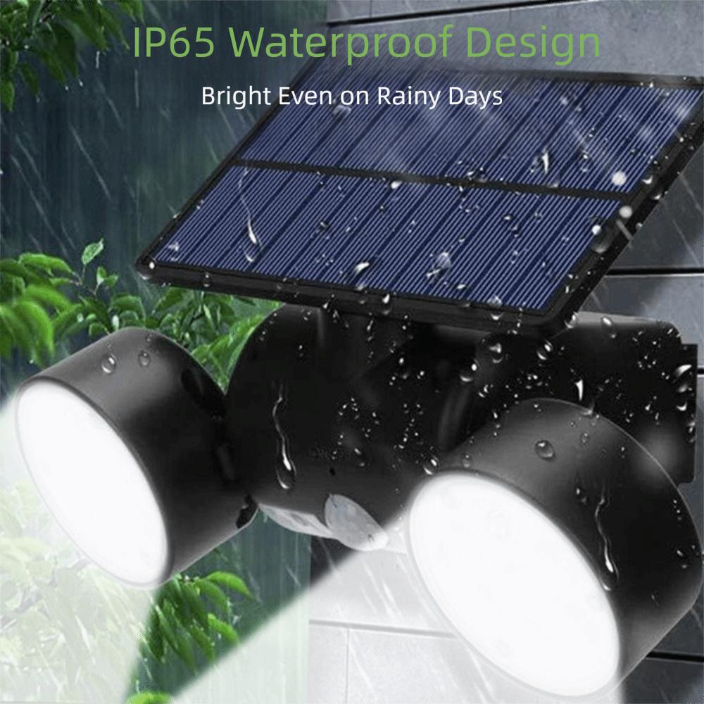 Waterproof Solar Lights Dual Head 360° Adjustable Security Lights 30 LED Rotating Design Motion Sensor Lights Garage Use