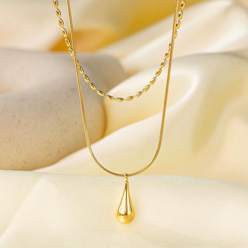 316L Edelstahl Goldene Wassertropfen Doppellagige Halskette Für Frauen Trend Mode Halskette Tägliches Geschenk