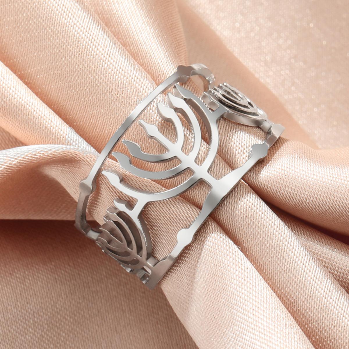 LIKGREAT Menorah Ring Women Adjustable Stainless Steel Wedding Band for Men Religious Je Jerusalem Ring Hanukah Jewelry Gift resizable