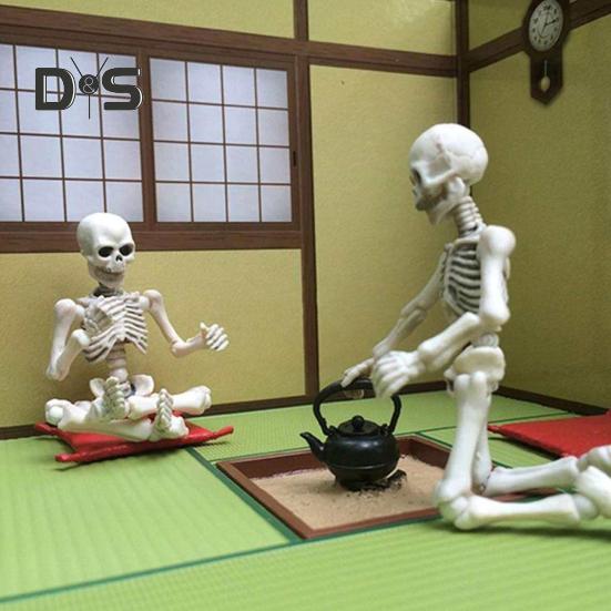 Halloween Skeleton Figurine Movable Joints Human Model Resin Skeleton Statue Sculpture Home Office Desktop Decoration Ornament