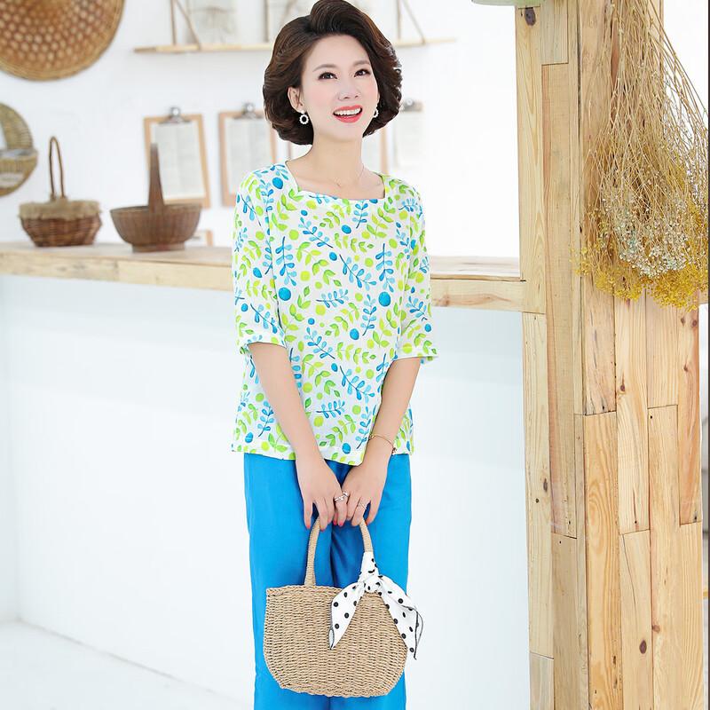 Elderly Women s Mid-sleeve Summer Casual Two-Piece Set 2XL
