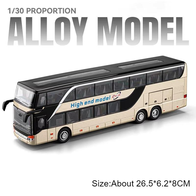 1:30 Scale Double-decker Business Bus Alloy Model Toy Car Sound Light Pull Back 5 Doors Opened Simulation Vehicle Models Toys