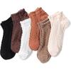 6 Pairs Set Ankle Socks For Women Cotton Cable Knit Ruffle Socks Low Cut Breathable Casual Girls Spring Summer Socks