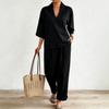 2026 cross-border spring and summer explosion European and American style V-neck short-sleeved suit fashionable casual wide-leg pants suit