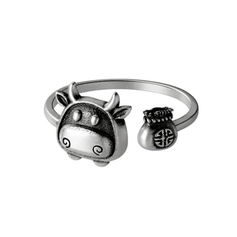 New Personality Zodiac Bull Retro 925 Sterling Silver Jewelry Sweet Calf Luck Bag Thai Silver Animal Opening Rings TYB432