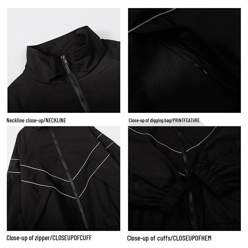 Unisex Sportjacke im Hongkong-Stil mit Reflektoren - Trendig, Unifarben, Locker geschnitten für Herbst & Winter