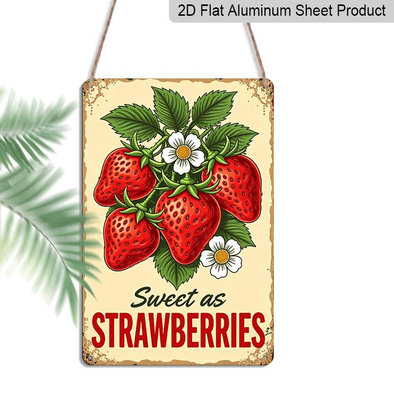 2D Flat, "Sweet As Strawberries" Vintage Aluminum Sign - Retro Fruit Wall Decor Kitchen Decor, Pantry, Farmhouse Decor, Cottage Decor, Fruit Stand