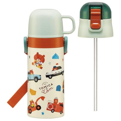 Skater Children's Stainless Steel Water Bottle, 2-Way Straw Drinking, 410ml, Cup Drinking, 350ml, Tomica and Tom Tsumupapa, Child-Friendly Lightweight