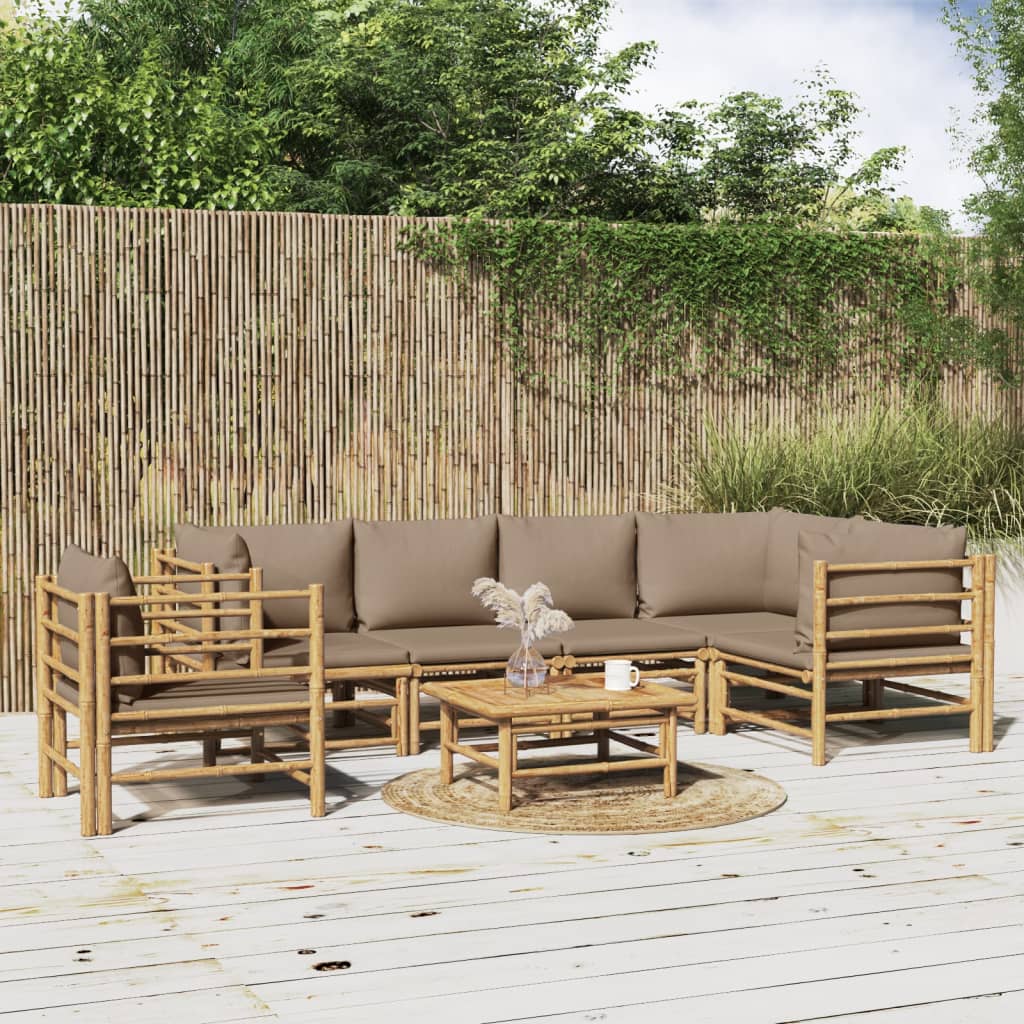 7 piece Garden Lounge Set with Taupe Cushions Bamboo