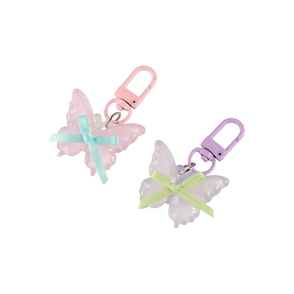 Sweet Butterfly Keychain Cute Ribbon Bow Keyring Creative Jelly Butterfly Pendant  Backpack Decor