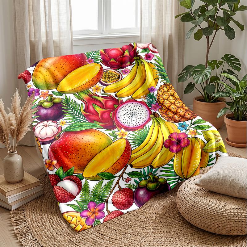 Fruit Cocktail Paradise Theme Blanket Lightweight Warm Flannel Blanket Decorative Throw Blanket for Home Decoration