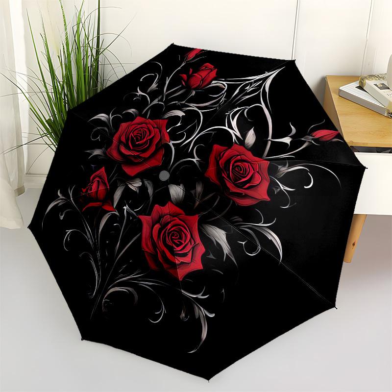 1pc Gothic Rose Design Umbrella with Plastic Handle,Suitable for All Seasons UmbrellaPT573