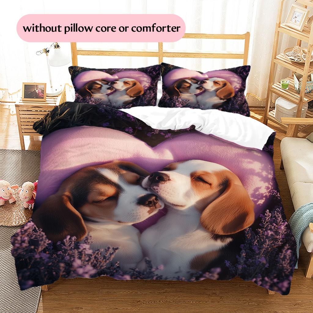 Two Beagles Pattern Bedding Home Decoration Birthday Gift (1 * duvet cover + 2 * pillowcase, without core)