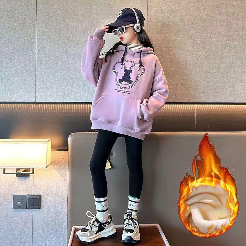 Dívčí Oblečení Podzim Zima Mikina Medvídek Tričko s Kapucí + Pružné Kalhoty Legíny Dospívající Děti Set 8 9 10 11 12 Let