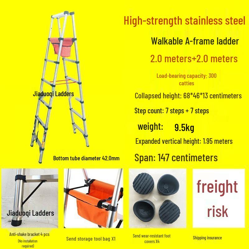 Portable Aluminum A-Frame Telescopic Ladder - Multi-Purpose, Folding, Single-Sided for Household or Engineering Use