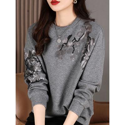 Damen Neue Genähte Pullover Rundhals Bedruckte Mode Locker Vielseitig Lässig Langarm Sweatshirts