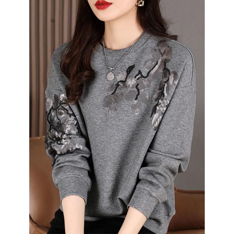 

Women s New Stitched Pullover Round Neck Printed Fashion Loose Versatile Casual Long Sleeve Sweatshirts L