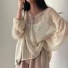 Loose Long Sleeve Hollow Thin Knitted Sun  Blouse Top For Women
