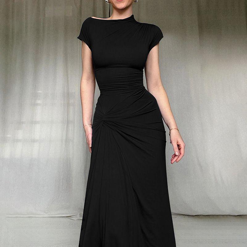 Dress Summer 2024 New Arrival Slim Fit Long Dress Fashion Wind Sexy Waist Trimming Twist Split Short Sleeve Dress